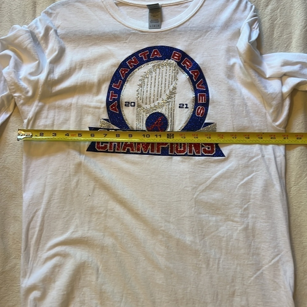 Golden Atlanta Braves World Series 2021 White Long Sleeve Tshirt Sparkle Size L - Picture 5 of 9